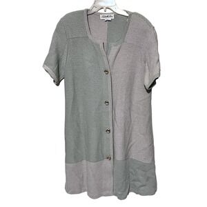 Antonella Preve Raw Silk Colorblock Knit Cardigan Dress Sage green gray sz M